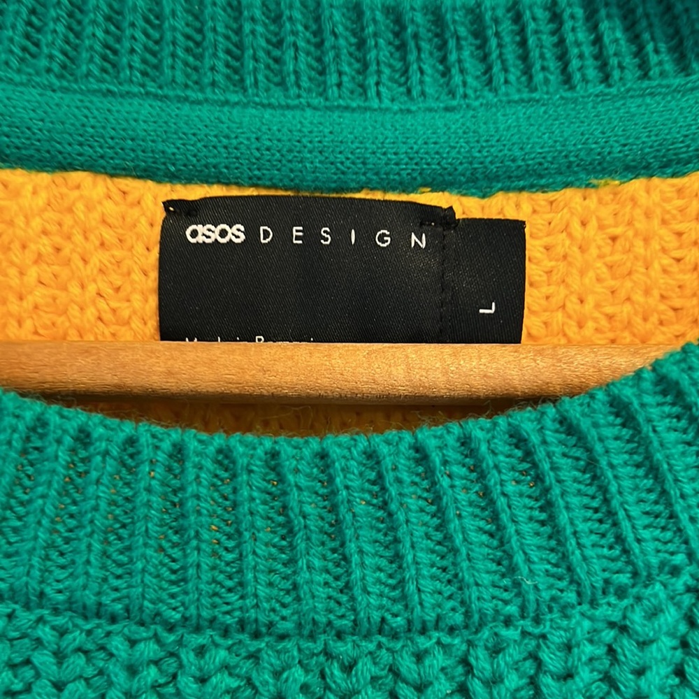 ASOS DESIGN knit fisherman rib tank in green stripes L - Picture 3 of 8